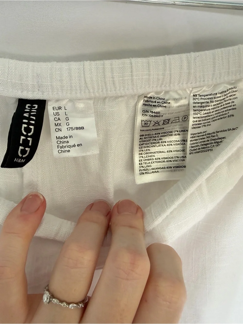 H&M White Drawstring Linen-Blend Pants